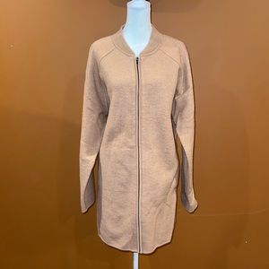 MADEWELL LIGHT PINK 100% MERINO WOOL LONG BOMBER JACKET SIZE XL